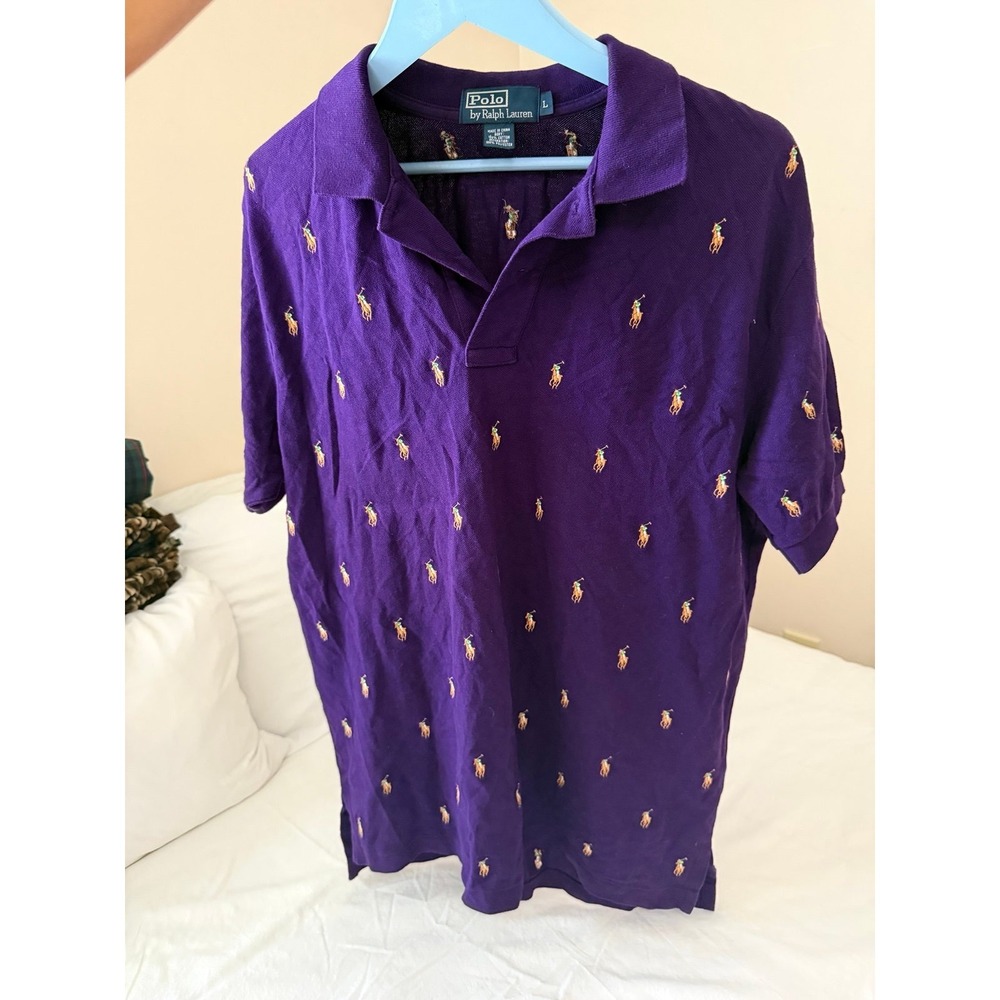Vintage Polo by RALPH PAUREN embroidered purple polo shirt sleeve men's Large‎